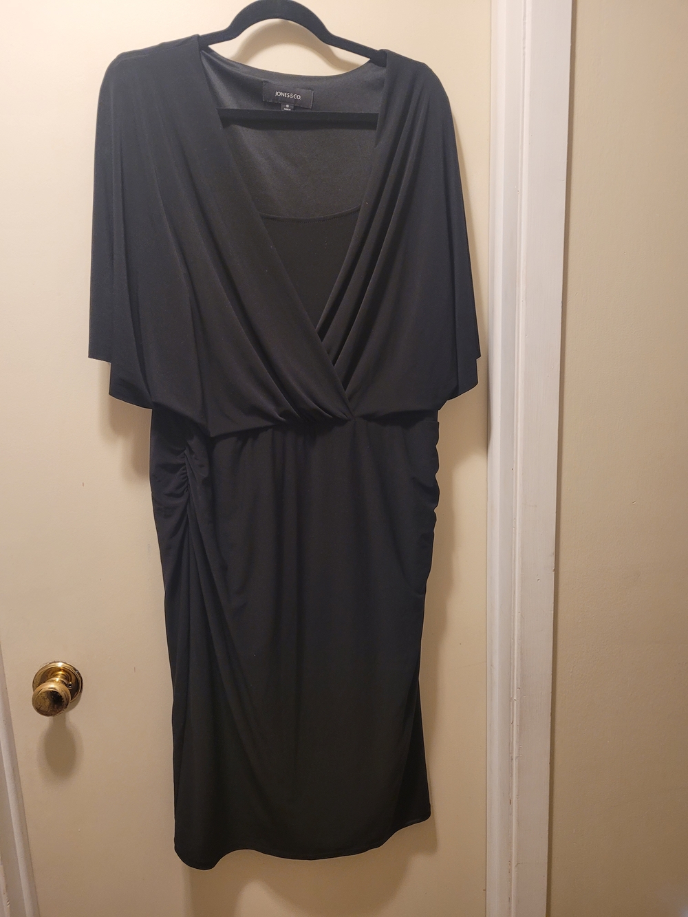 Jones & Co. Black Draped V-Neck Midi Dress